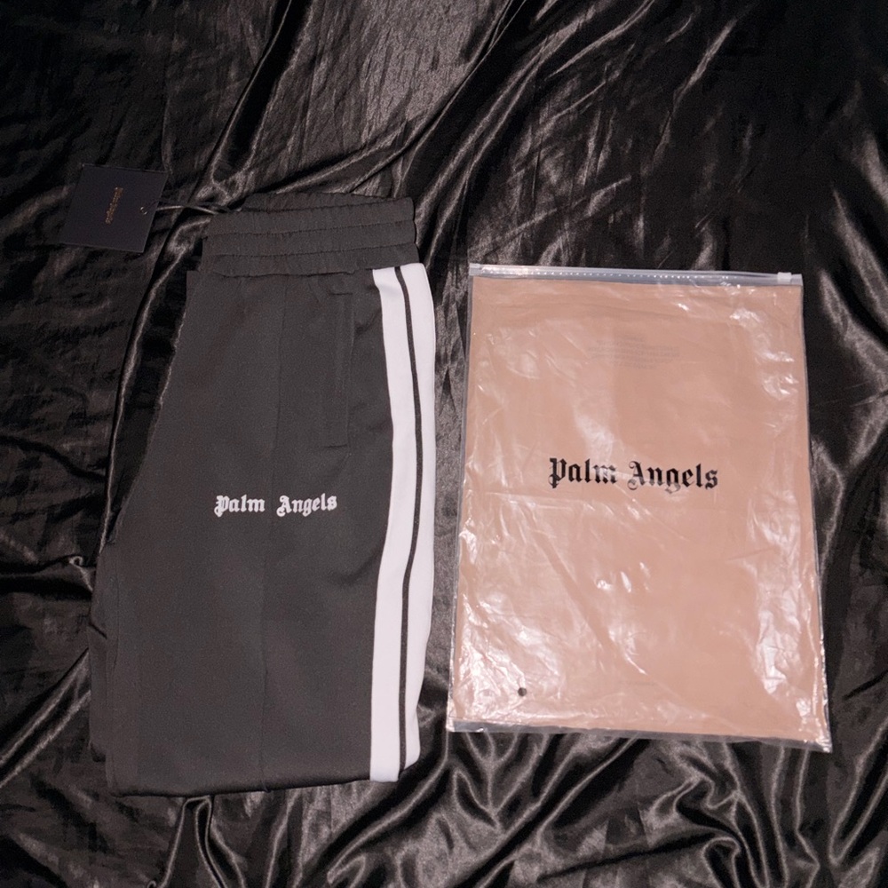 Palm Angels Gray Joggers with White Stripes